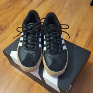 Adidas Women's Black and White Sneakers with Tan Sole